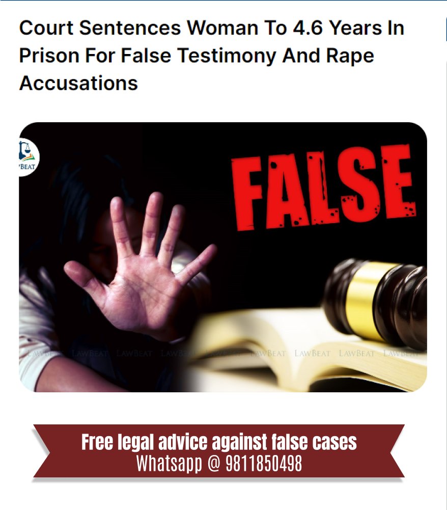 ShoneeKapoor's tweet photo. ONE-OF-A-KIND JUDGEMENT

A woman #falsely accused a man in rape.

Court convicted the woman under Section 195 and sentenced her to 4 years, 6 months and 8 days #imprisonment, equating it to the duration the accused spent in jail.

Also imposed a #fine of Rs. 5,88,822, mirroring the UP government's unskilled labourer wages for the duration the accused spent in jail, to be paid by the woman to the falsely accused man.
