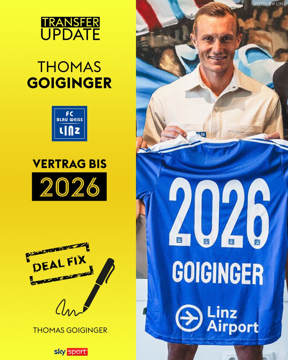 SkySportAustria's tweet photo. Nach einem halben Jahr in Deutschland kehrt Thomas #Goiginger zurück in die ADMIRAL Bundesliga! Der 31-Jährige wechselt ablösefrei zu seinem Ex-Klub @BlauWeissLinz. ✅📝 

Alle Infos 👉 https://t.co/bgQd7VkFt8

#SkyBuliAT #inundaut #SkyTU #TransferUpdate #BWL #BlauWeissLinz https://t.co/mDiwlSefpn