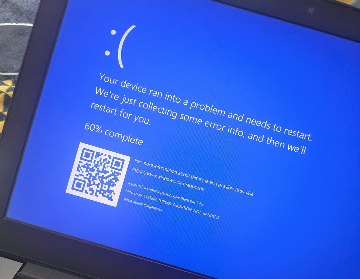 Abhishekgiri220's tweet photo. #Microsoft #HACKED!! People ALL over the world have been LOCKED out their computers!! Getting BLACK or BLUE screens!! So grateful I have all Apple products!! 

Guys it's a global issue from Microsoft 

Don't panic

 #BadNewz  #Windows #bluescreen

 https://t.co/ugMP43flo0 https://t.co/G7RfRyl2OT