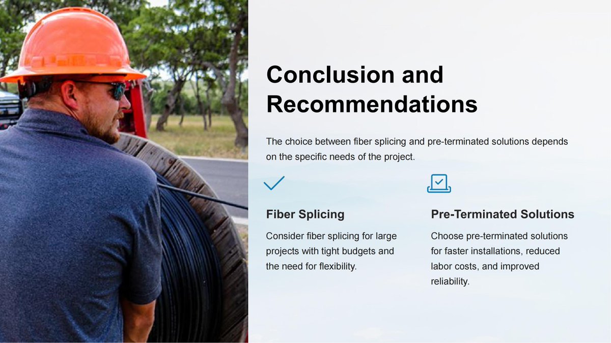 Cathyguo_Spring's tweet image. The choice between fiber splicing and pre-terminated solutions deoends on the specific need of the project.

#splicing #preterminated #FTTHSolutions #ftthinstallation #FTTxproject