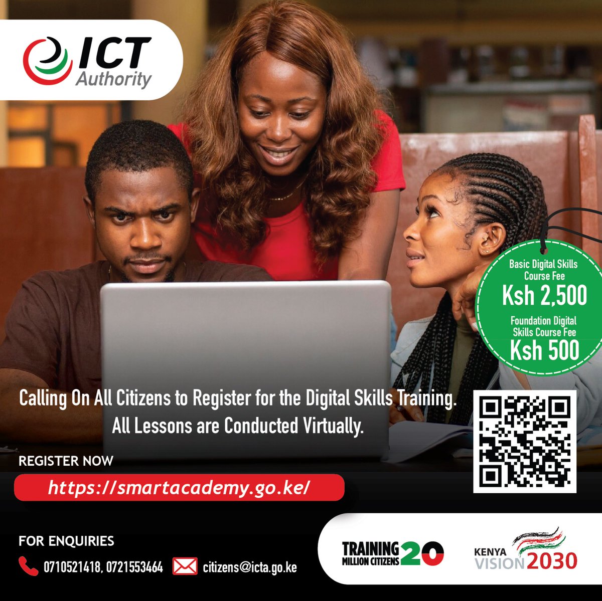 ICTAuthorityKE's tweet photo. Time to take your digital skills to another level.Calling on all citizens yo register for the digital skills training, which will be conducted virtually.

Registration ongoing via https://t.co/ClOkS8b7ZK

#ICTAUTHORITYKE https://t.co/xN0GPwrS38