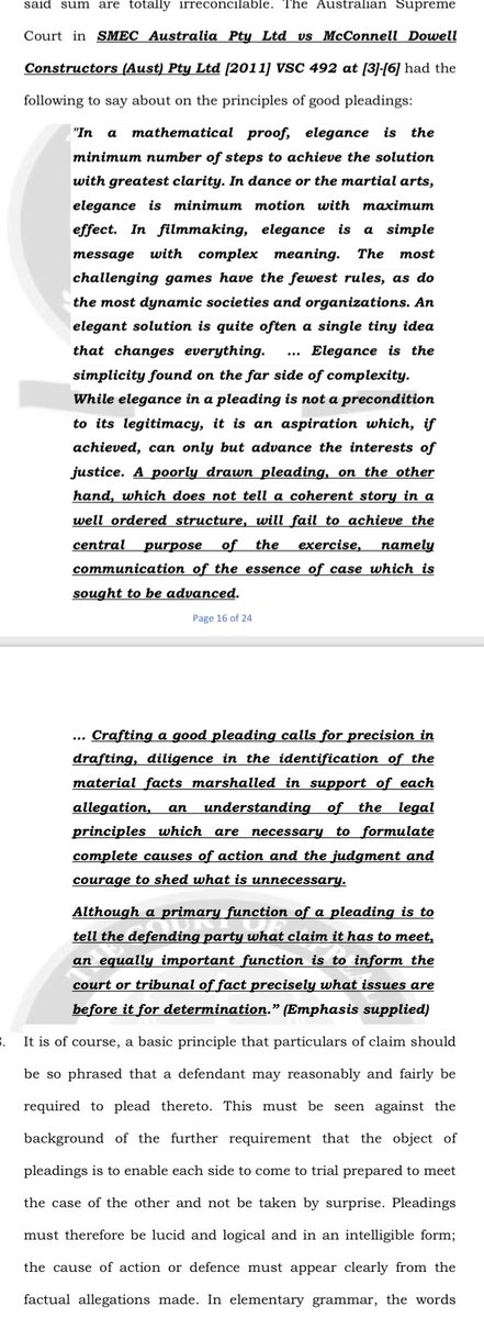 What’s the function and purpose of good pleadings? 

The Australian Supreme Court had the following to say about the principles of good pleadings: