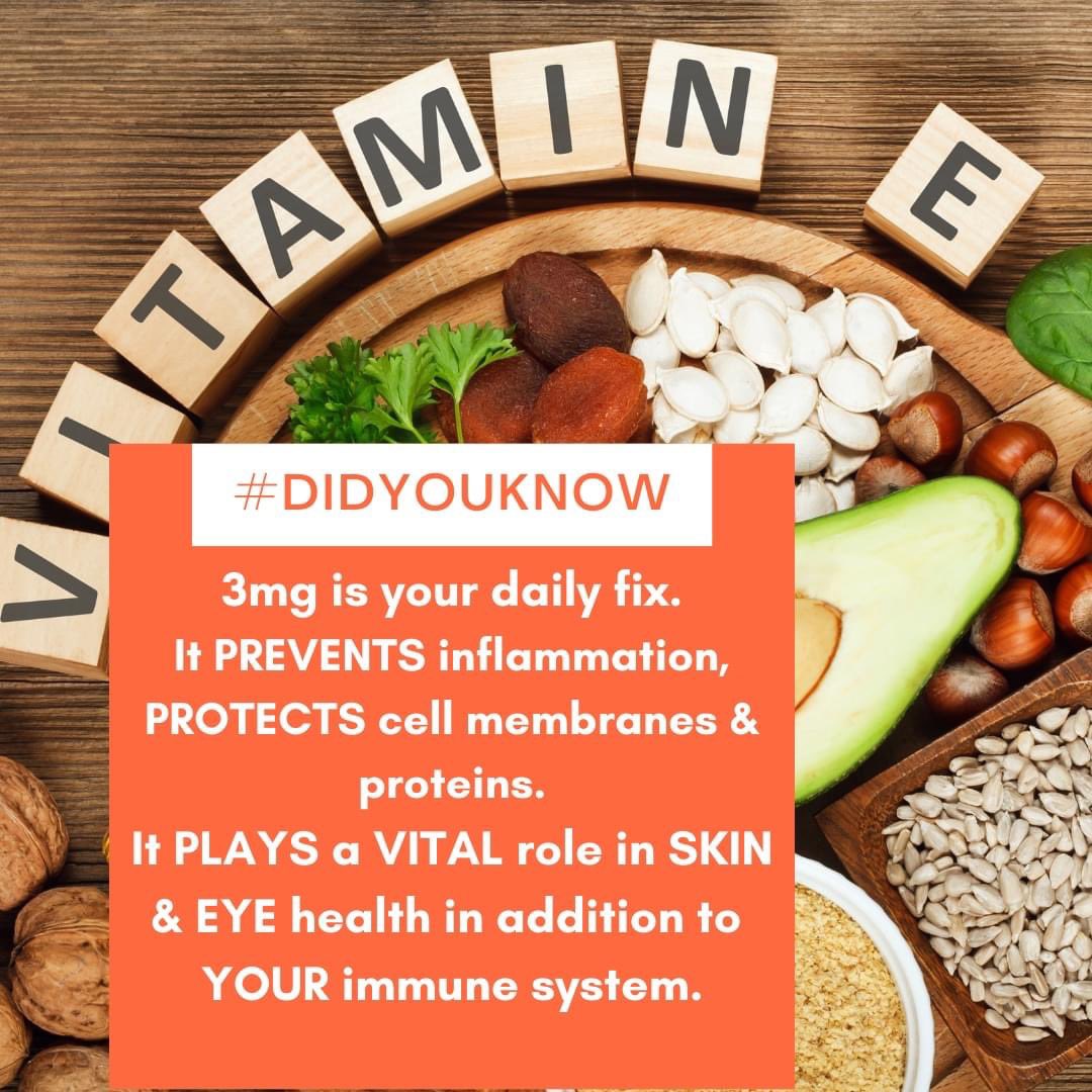 #DidYouKnow 

VITAMIN E is a hydrating HERO and stars in many a #skincareselfie. 
With bags of benefits from immunity support to eye health, it's a MUST!

#vitaminE