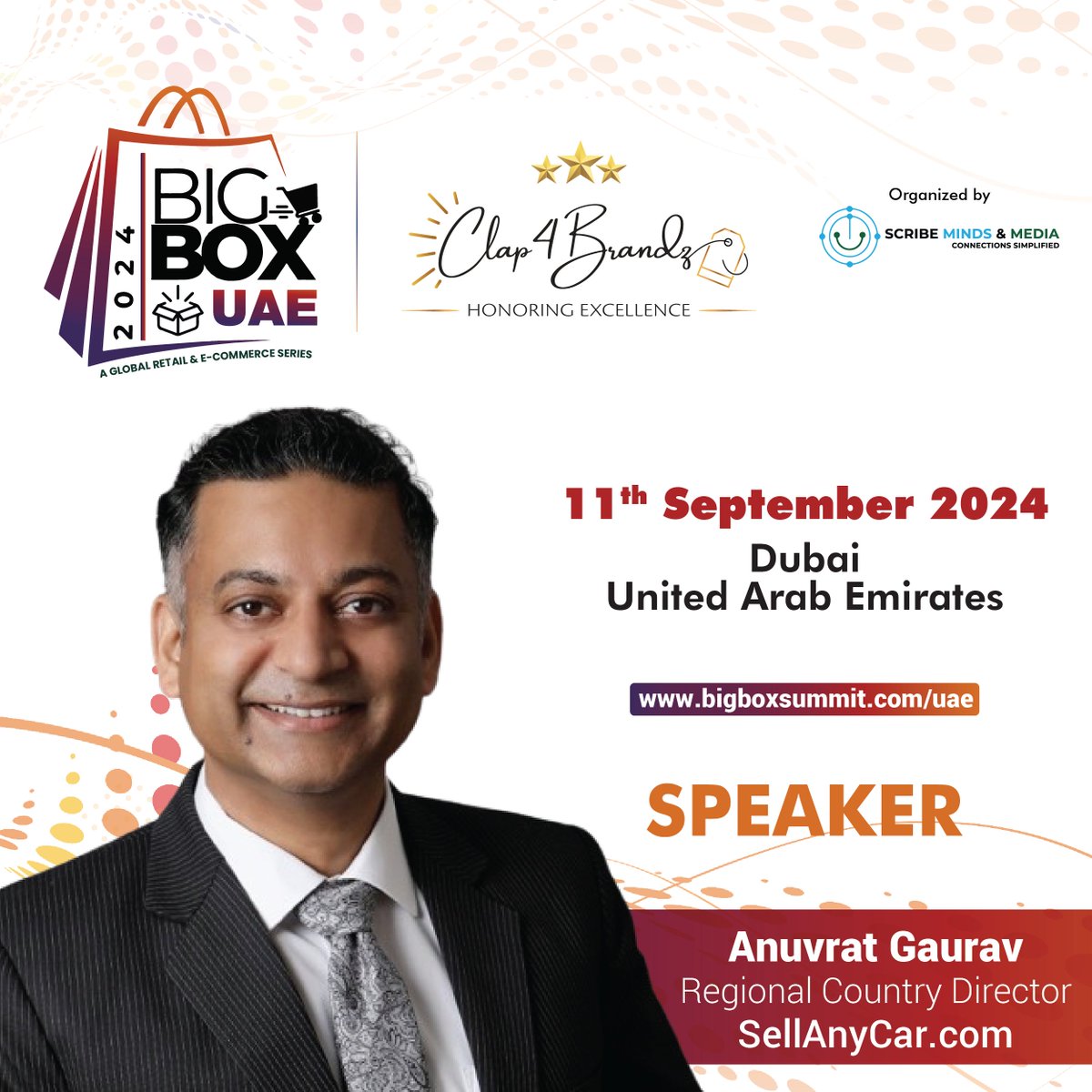 ScribeMinds's tweet photo. We are delighted to unveil Anuvrat Gaurav | Regional Country Director | @SellAnyczar.com  BIGBOX UAE 2024🛍️scheduled on the 📅 11th September 2024 in Dubai, UAE. 
For sponsorship and event information, reach out to us at info@scribeminds.com
https://t.co/nmXnw2yn6I
#BIGBOX2024🌟 https://t.co/wGuEmiIHJB
