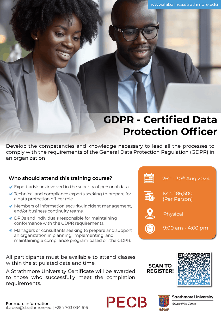 iLabAfrica's tweet photo. PECB #GDPR Data Protection Officer Certificate Program August Intake is currently ongoing!

For more information about the course: https://t.co/N02XmZRwin

#DataProtectionOfficer #DPOCertification #DataPrivacy #PECBTraining #GDPRTraining #DataProtection #DataProtectionTraining https://t.co/Pe9AO0o3LB