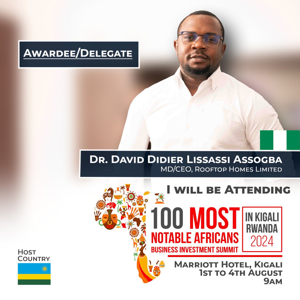 100 Most Notable  African Leadership and Business Summit 2024 we taking it a Notch Up
Meet Awardees/Delegates representing Africa 
#100MostNotable 
 
📍:Marriott Hotel Kigali Rwanda 🇷🇼 
📆: 1st - 4th August 

Register 👇
100mostnotable.org

cc: <a href="/mafp2016/">Amb Kingsley Amafibe</a> 
<a href="/Mr_idonShow/">STRATEGIST ®</a>