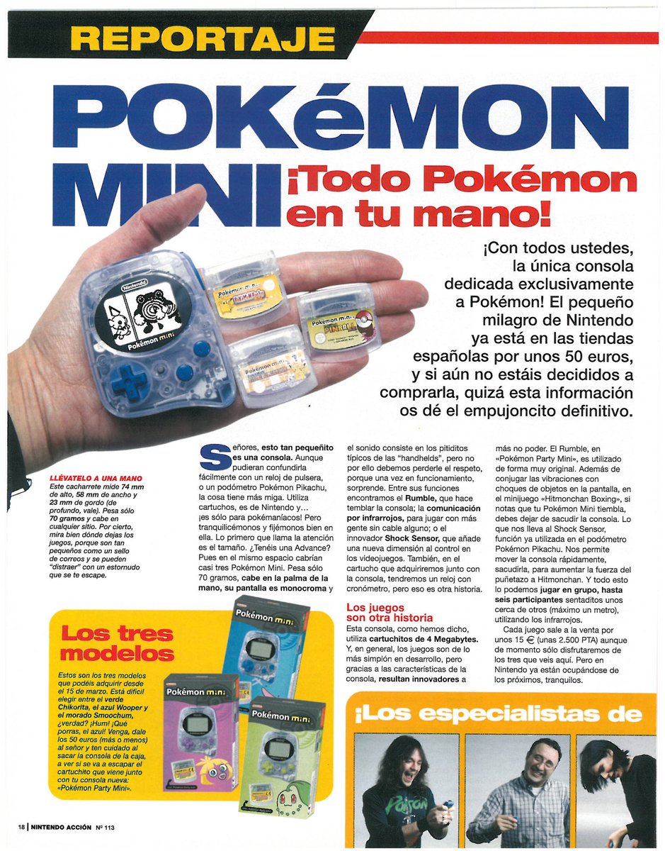 nintendoaccionX's tweet photo. Pokemon Mini...¿La consideráis una consola? ¿Un juguete? La revista dedicó un par de paginas para celebrar su lanzamiento.
#pokemon #pokemonmini #nintendoaccion https://t.co/Hu1TjhHjbH
