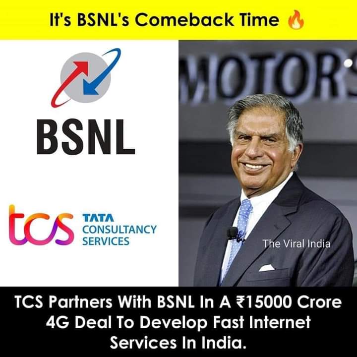 itskJayaprakash's tweet photo. BSNL-ல் தன்னுடைய இன்டர்நெட் வேகத்தை அதிகரிக்க டாட்டா-வின் TCS நிறுவனத்திடம் கைகோர்த்த BSNL..!!💪💪 https://t.co/FqFtlYUi9n