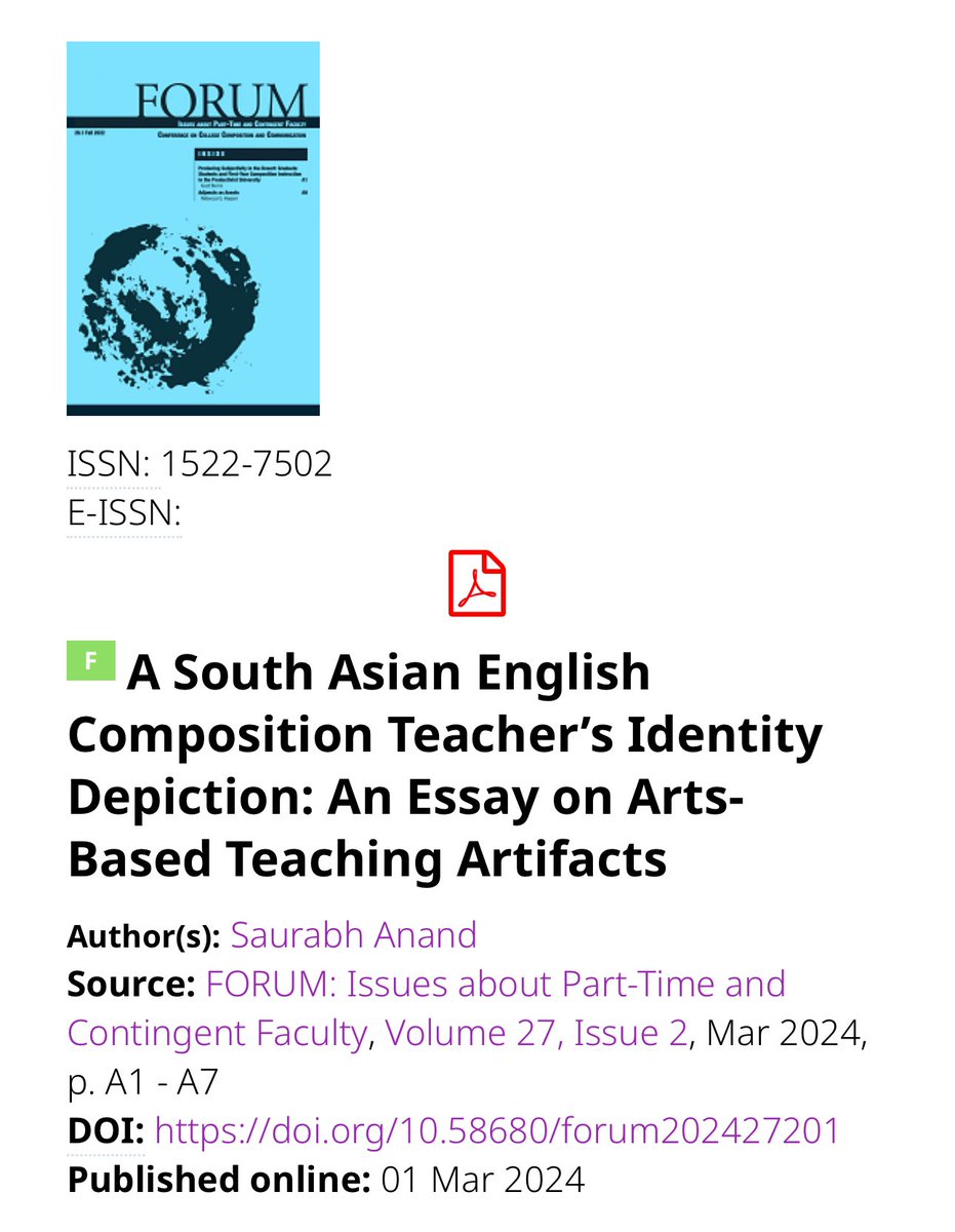 _saurabh_anand_'s tweet image. ☎️ Publication Alert ‼️
Happy to share my recent publication at @ncte’s FORUM. My piece argues teaching literature from Global Englishes traditions and English Translations from ESL/EFL contexts in college composition classrooms.
@NCTE_CCCC @ncte_tyca @ncte @UGAFranklin