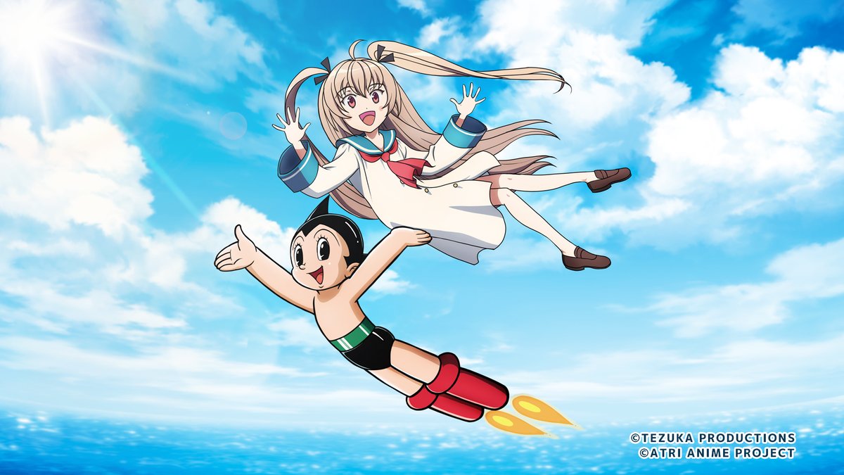 TEZUKA_ENG's tweet photo. Woo-hoo! Astro joined Atri at the end card of ATRI-My Dear Moments, the latest summer series by Aniplex.  #ATRI #Astroboy https://t.co/ioLEUdJqcA