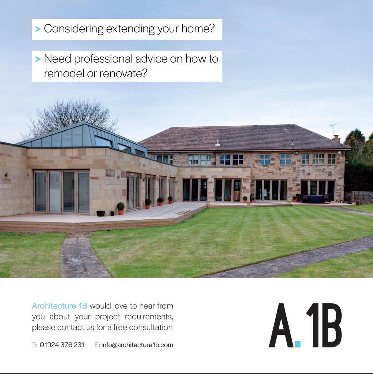 Darren Bailey (@architecture1b) on Twitter photo We’re a bespoke architectural practice serving the Wakefield area. We’re experts in the domestic market looking to help people considering remodelling or extending.
Pl. get in touch for a free consultation if you’re considering a project.
01924 376231.
Info@architecture1b.com We’re a bespoke architectural practice serving the Wakefield area. We’re experts in the domestic market looking to help people considering remodelling or extending.
Pl. get in touch for a free consultation if you’re considering a project.
01924 376231.
Info@architecture1b.com