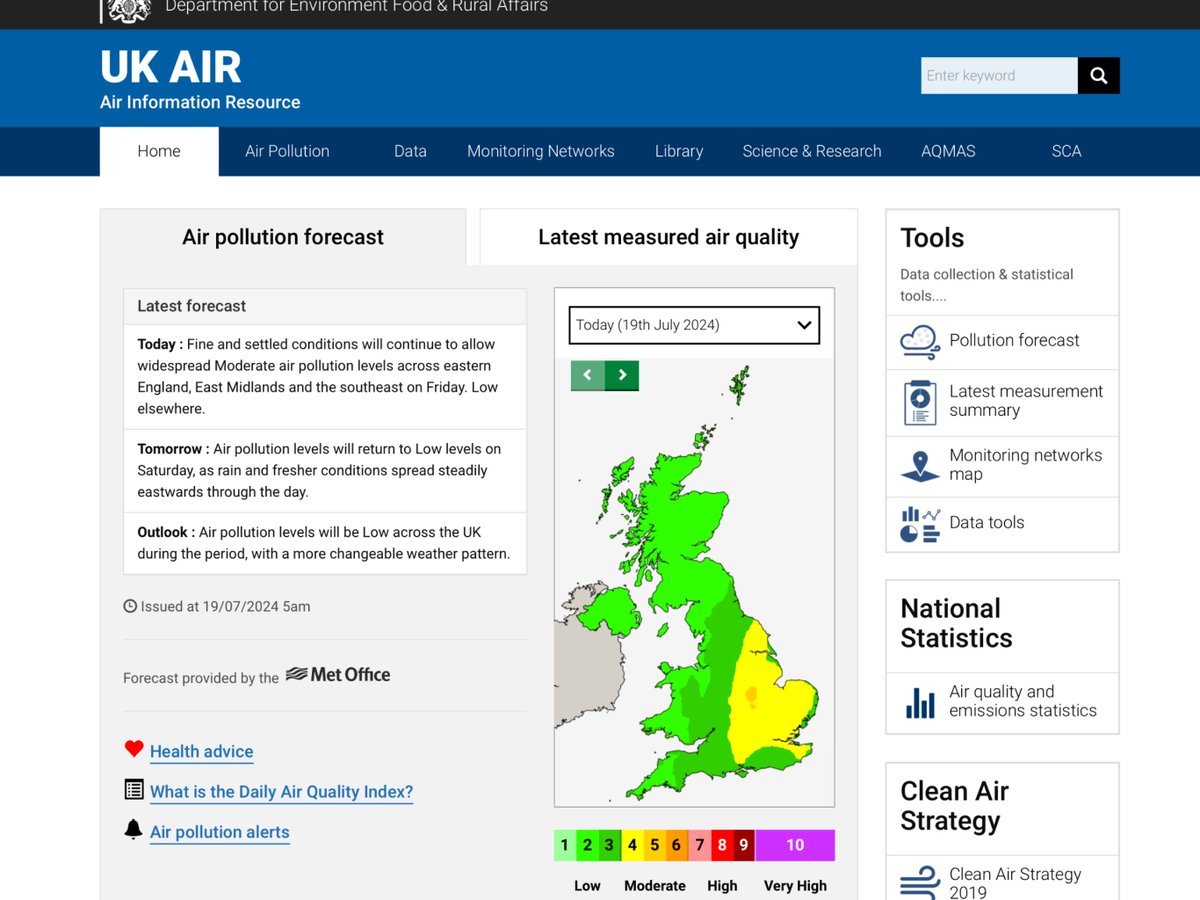 CleanAirLondon's tweet photo. 🧵10/...#CodeAmber alert | Widespread MODERATE ozone #AirPollution by Friday afternoon/evening. Worst expected near Leicester. Particle levels rising sharply too. Dangerous. Wind and rain expected to bring relief Saturday. Don't be fooled by 'LOW' maps/data this morning https://t.co/OnqXuK2RGo