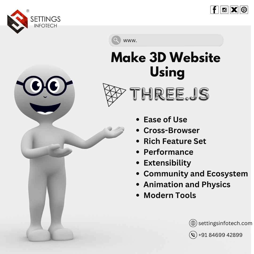 SettingsInfotec's tweet photo. Three.js is a JavaScript library that simplifies creating 3D graphics for the web.
It acts as a layer on top of the WebGL API, making 3D development more accessible.
Visit Site: https://t.co/0FWfdCvpib
#Stree2 #Microsoft #TriptiiDimri #Divorce #settingsinfotech https://t.co/0KcWvnZGEa