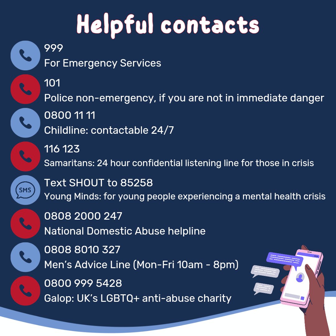 Trauma_recovery's tweet image. We understand that the summer period can be a tough season for many children, young people and their families. Here are some useful contacts which you can save onto your phone, should you need them, which we hope could help. ⁠
⁠
#gettinghelp #trauma #traumarecovery