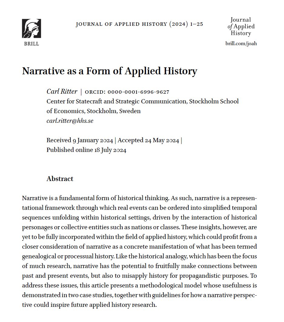 Carl Ritter (@carlwritter) on Twitter photo My article "Narrative as a Form of Applied History" is now published by <a href="/J_o_Appl_Hist/">Journal of Applied History</a>
brill.com/view/journals/… My article "Narrative as a Form of Applied History" is now published by <a href="/J_o_Appl_Hist/">Journal of Applied History</a>
brill.com/view/journals/…