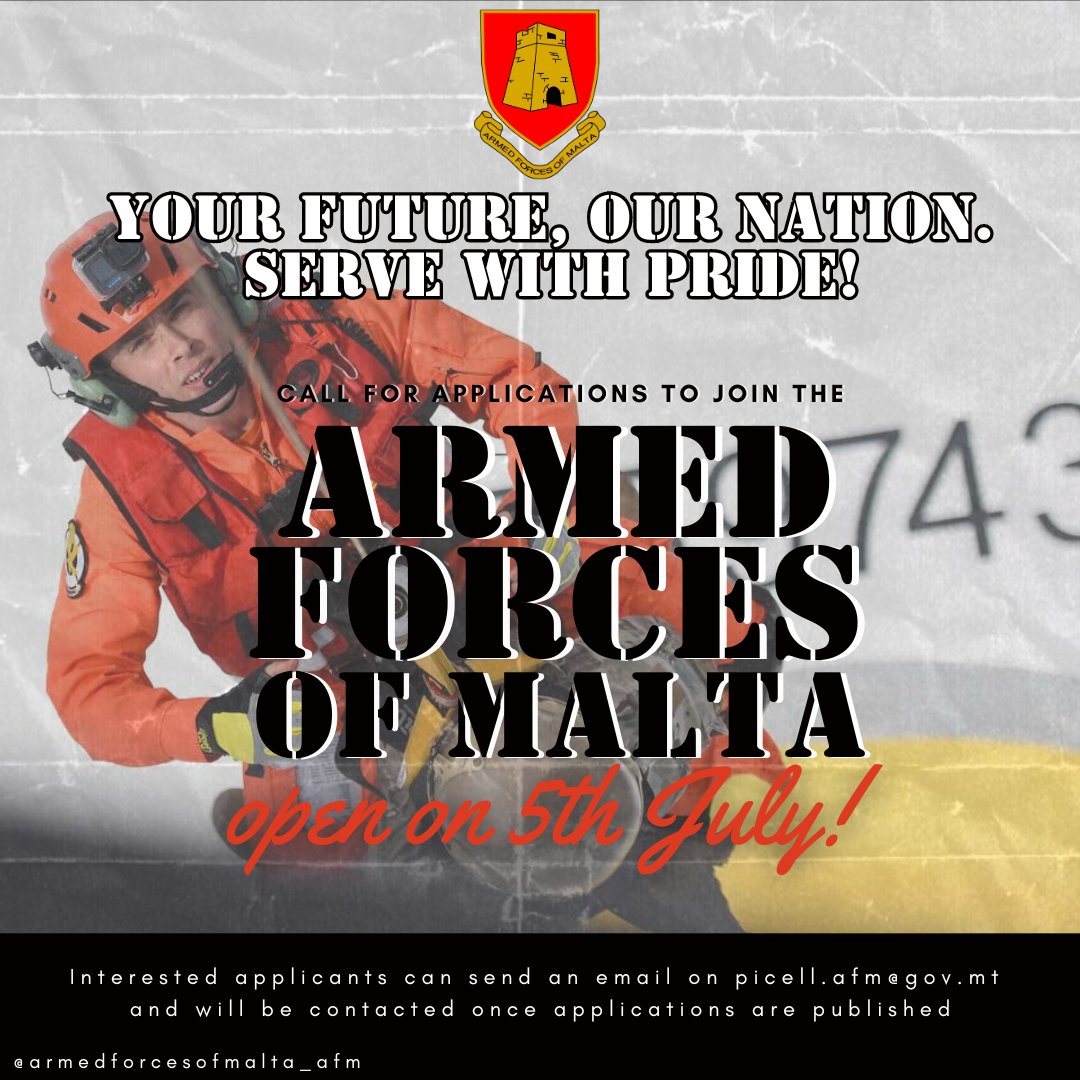 YOUR FUTURE, OUR NATION. SERVE WITH PRIDE! 

LAST CHANCE TO APPLY!!!! 

Candidates are to apply through the Recruitment Portal of the Ministry for Education, Sport, Youth, Research, and Innovation: 
edurecruitment.gov.mt

till Sunday 21st July 2024.