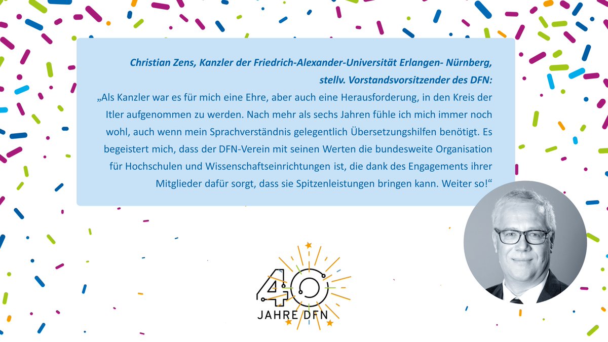 🥳40 Jahre #DFN Zum Jubiläum haben uns viele schöne Erinnerungen von Kolleginnen &amp; Kollegen sowie liebgewonnen Menschen aus unserer Community erreicht. Welche, könnt Ihr bis Ende des Jubiläumsjahres hier lesen🌟Die Highlights aus 40 Jahren gibt’s hier: dfn.de/startseite/hig…