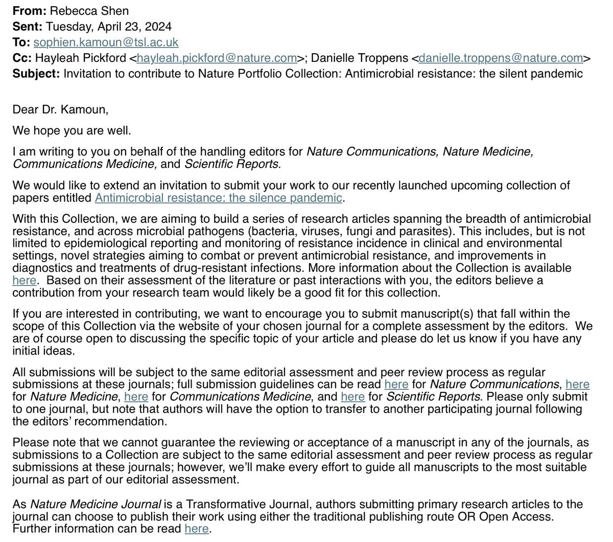 KamounLab's tweet photo. These are the rotten predatory journals many of you worship. They are listed in the spam email:

Nature Communications
Nature Medicine
Communications Medicine
Scientific Reports

#NatureRipoffs @nature @NaturePortfolio @SpringerNature https://t.co/usPOzHH9yP