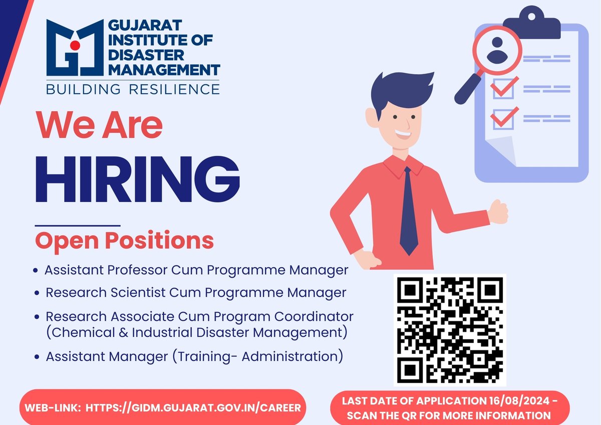 GIDMOfficial's tweet photo. 📢 We are hiring!
Applications are invited for 4 contractual positions. For more information and application form, please visit: https://t.co/x92Lo6XYTp 
LAST DATE: 16/08/2024
@gidmofficial 
@drrajivguptaias 
@InfoGujarat 
@PIBAhmedabad https://t.co/BKAcS2g4vJ