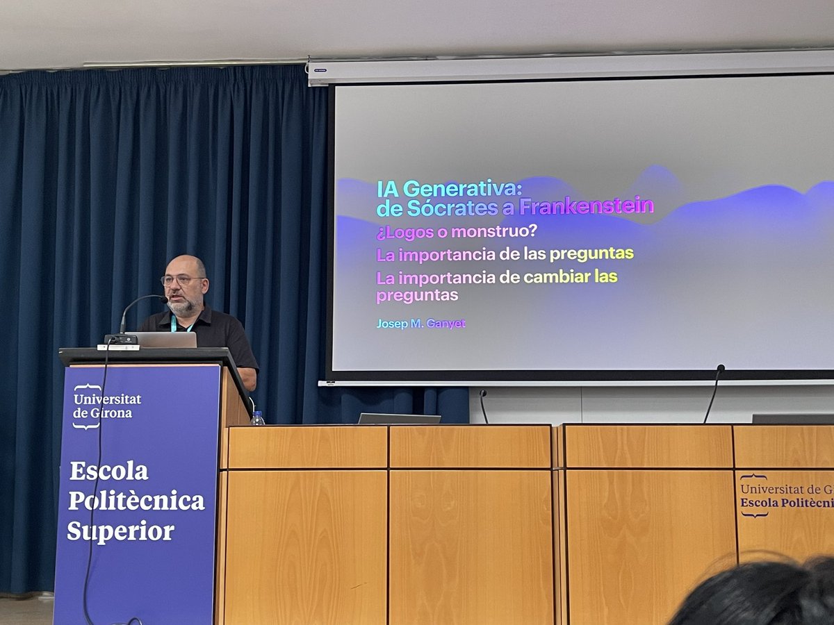 Último dia del #CUIEET en la <a href="/univgirona/">Universitat de Girona</a>. En la sesión plenaria contamos con <a href="/ganyet/">Josep M. Ganyet</a> con la ponencia “IA Generativa: de Sòcrates a Frankestein”… con diversos subtítulos.