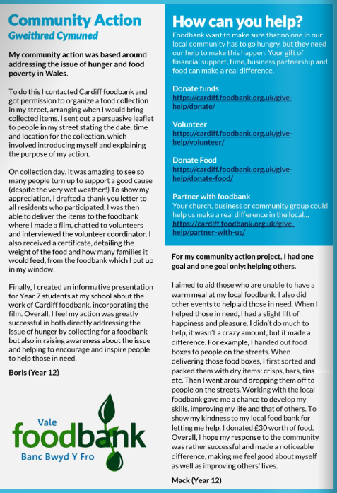 Great to see a write up in The Mitre of some of our Year 12's community action for their Advanced Skills Bacc Wales qualification! Between you all, you have had a great impact on our local communities with your volunteering - well done Year 12. 👏👏 <a href="/BOLHS_6FORM/">BOLHS_6Form</a>