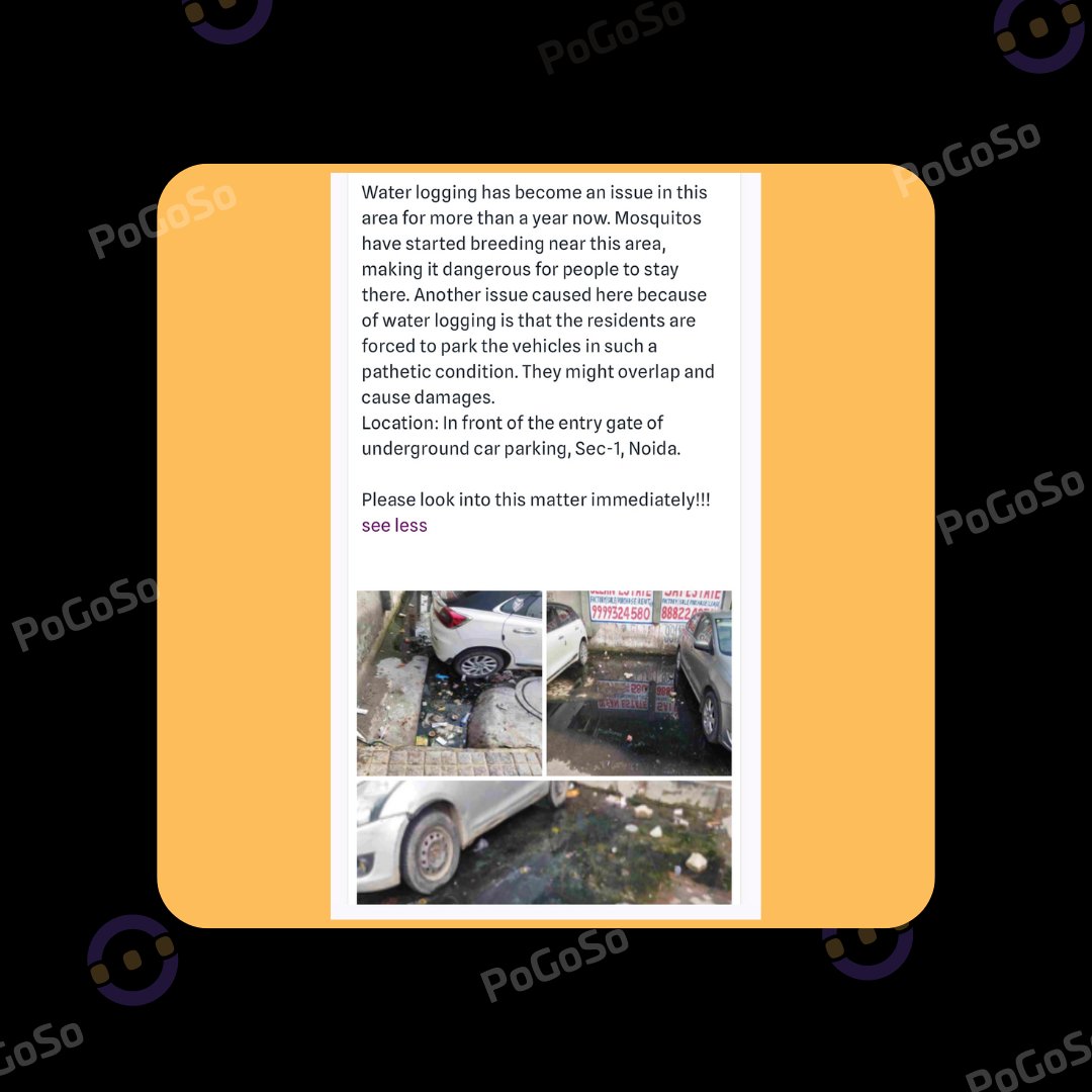 Virat_ai's tweet photo. Dear @noida_authority @CeoNoida,
This issue concerning the people in Sector-1, Noida is raised by a @PoGoSoApp user.
There is water logging and mosquitoes have started breeding in this area.

Kindly look into this matter.
Location: in front of underground car parking, Sec-1,Noida https://t.co/LCBJfqkg9v