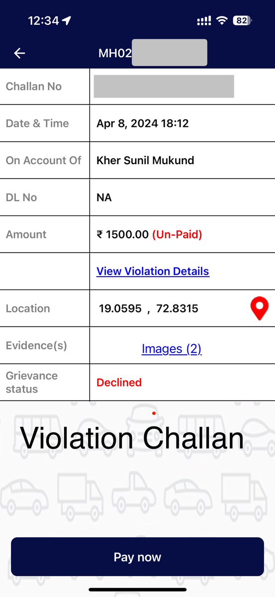 lordskin's tweet photo. @MTPHereToHelp I was wrongly issued a challan. I raised grievance on the same. And it was declined. I am not satisfied with the reason given. The reason says the on duty cop was a witness. I am sharing screenshots from the Mumbai traffic app itself. https://t.co/kbIZhhODKz