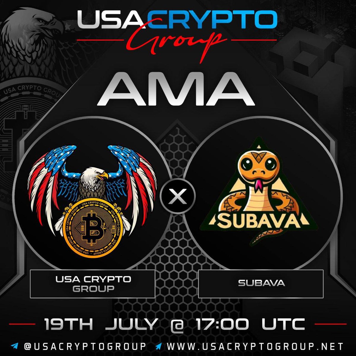 USACryptoGroup's tweet photo. Venue: Subava AMA      
Time: 7/19/24 @ 17:00 UTC        
Location: https://t.co/9z2zNY6iwo………  
Prize: $80               

Twitter Cash Prize: $15        
Rules:   Follow, comment, RT
@UsaCryptoGroup
@Subavatoken https://t.co/47QUq91YyP