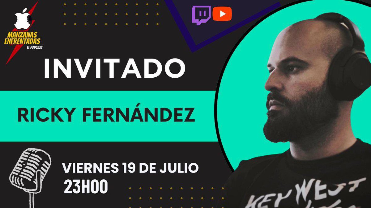 MEnfrentadas's tweet photo. Ahora sí ¡por fin! Ya es viernes.

A las 23:00h. 🇪🇸 @RickyFernandezR vuelve a un podcast y es un honor que sea el nuestro. 

Os esperamos a todos en YouTube y en Twitch para el episodio 225 de Manzanas Enfrentadas. https://t.co/r7yhFH4dGq