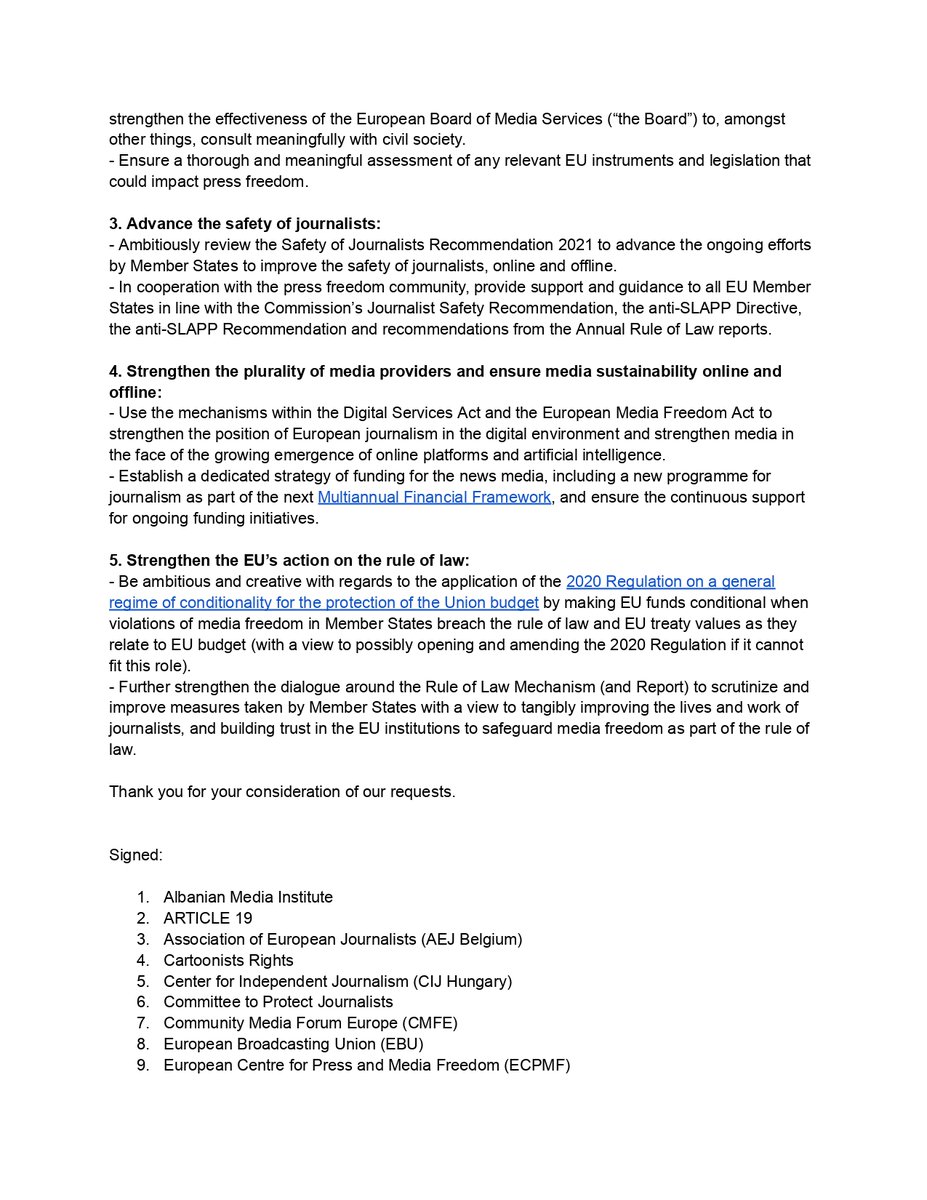 efjeurope's tweet photo. Following @vonderleyen's re-election as Commission President, we sent a letter to express our demands regarding press freedom &amp; journalists' safety.

Among them:
- Reinforce DG Connect to lead on media
- Make EU Media law a reality
- Advance the safety of journalists

Read more✍️ https://t.co/GXZzX5brEx