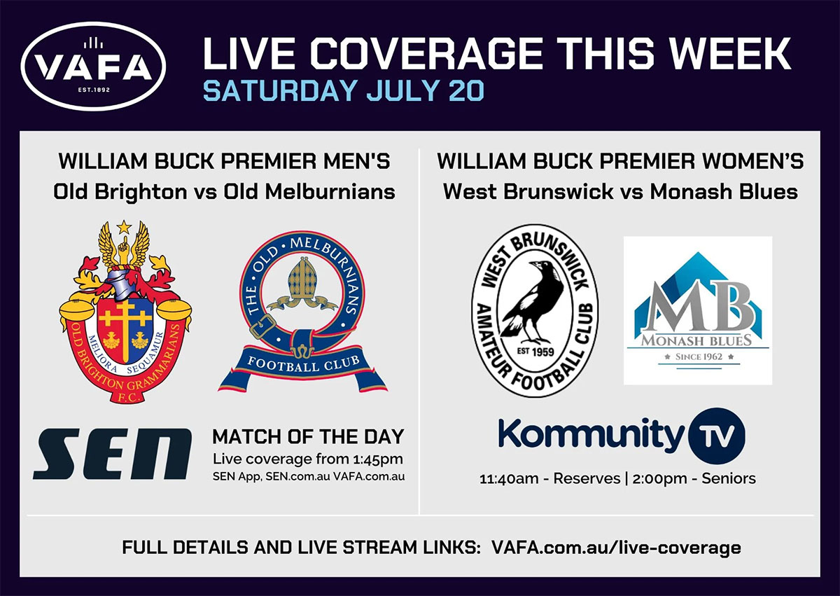 VAFA Live Coverage this weekend.

Details: vafa.com.au/news-media/liv…