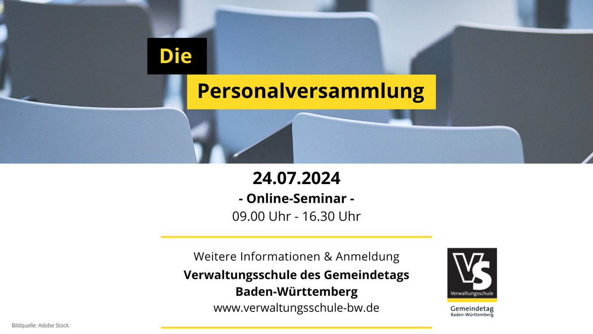 Im Seminar unserer Verwaltungsschule geht es um die Personalversammlung. 
Mehr Informationen und Anmeldung unter verwaltungsschule-bw.de/veranstaltunge…