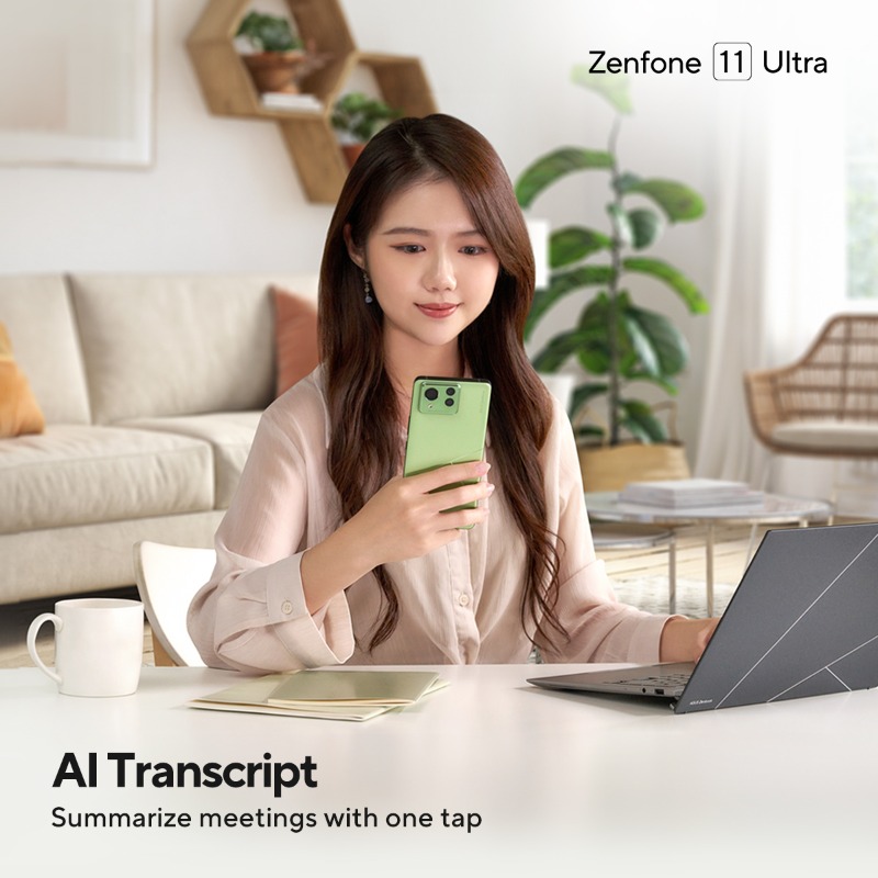 ASUS's tweet photo. Boost your productivity by letting AI handle meeting minutes. Work smarter, not harder!
#AITranscript #EfficiencyBoost #VerdureGreen #Zenfone11Ultra #ExpandYourVision