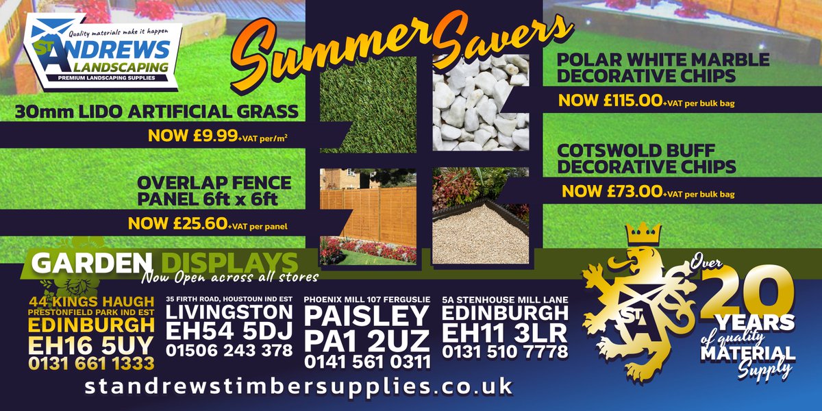 Summer Savers is back! Have a read of our blog post and find out what's on offer and how you can take advantage of these great deals!
#standrewslandscaping

standrewstimbersupplies.co.uk/summer-savers-…