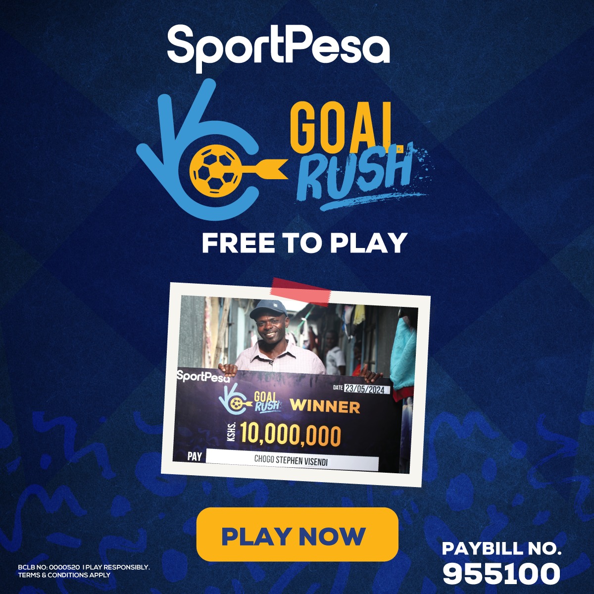 Usipitwe na 10 milli, PREDICT &amp; WIN for FREE!!

Wasee! Visendi WON it! YOU too CAN!

Today's Goal Rush Games tayari, unangoja? 📲 spp.ke/GoalRushSM

#ShindaMoreNaSportPesa