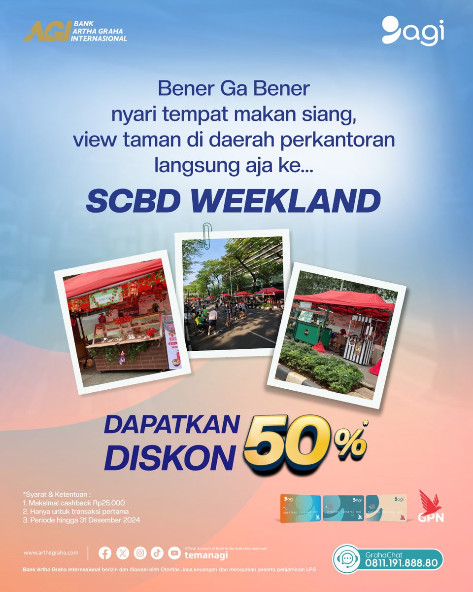 temanagi's tweet image. Emang paling enak mabar yang viewnya hijau di tengah perkotaan gitu, apalagi deket sama kantor, favorit banget deh !

Makan Bareng asik ya di SCBD Weekland ! Dapatkan diskon 50% transaksi menggunakan QRIS agi
#cashback #shopping #scbd
#weekland