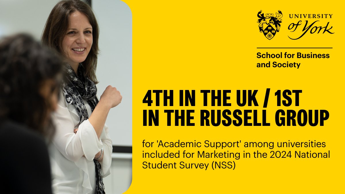 UoY_SBS's tweet photo. Wonderful news to end our week 👏

The @nss_ipsos results are out and for Marketing we placed:

🏆 =2nd in the UK for 'Organisation and Management'
🏆 4th in the UK for 'Academic Support'
🏆 3rd in the @RussellGroup for 'Student Voice'

🔗 Read our story: https://t.co/uH2DGLrh1d https://t.co/Z72vyBOCUo