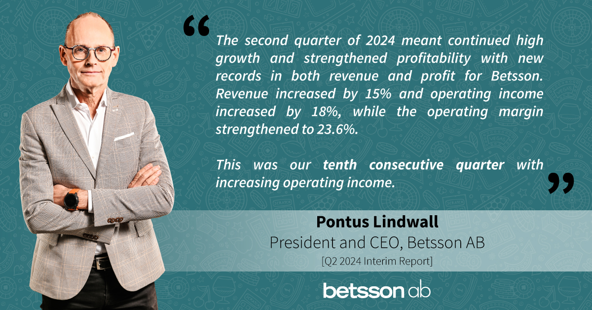 “The best quarter ever for Betsson - new record figures” – Earlier today we published our Q2, 2024 report where we reported continued high growth and strengthened profitability. This was our tenth consecutive quarter with increasing operating income. 👉  betssonab.com/press/betsson-…