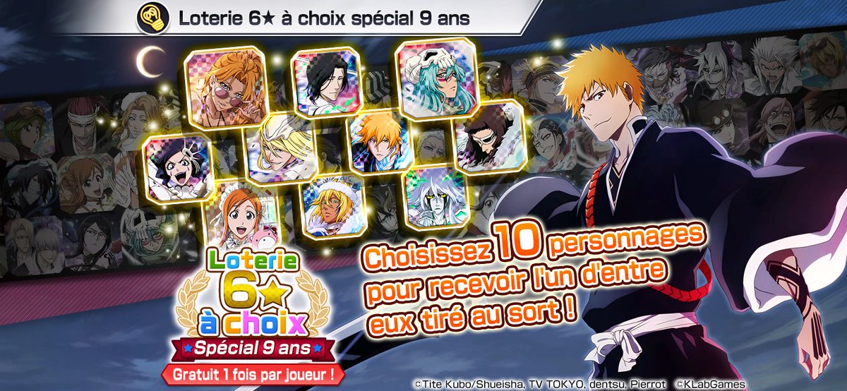 bleachbrs_fr's tweet photo. #BBS9ans
Pour fêter les 9 ans, la loterie 6★ à choix débarque !
C'est une loterie spéciale, gratuite une fois par joueur qui vous garantit d'obtenir un personnage 6★ !
Plus de détails dans les annonces du jeu !

Lancez #BraveSouls via le lien sur le site de l'opération cadeau les 9 ans de Brave Souls pour gagner des points !
Consultez les détails ci-dessous !
https://t.co/Q5BTCnExYp
