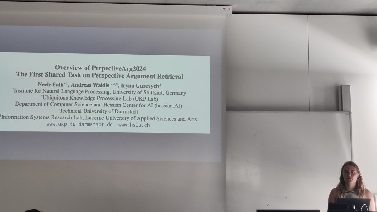 ims_stuttgart's tweet photo. This week at our Institutsversammlung, Neele Falk presented the First Shared Task on Perspective Argument Retrieval! 🎉 This task is organized in collaboration with Andreas Waldis and Prof. Iryna Gurevych from the University of Luzern / UKP Lab.
#NLProc @UKPLab #argumentmining https://t.co/DtcVsTajTV