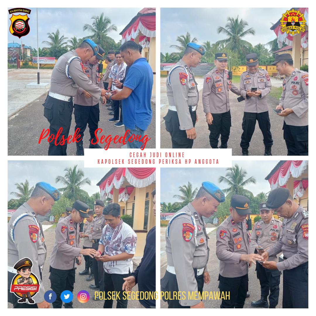 PSegedong's tweet photo. Di tengah maraknya permainan judi online yang semakin meresahkan masyarakat, Kapolsek Segedong mengambil langkah tegas dengan melakukan cek HP personel Polsek Segedong.
#polripresisi2024 
#humaspolresmempawah 
#sipropampolresmempawah 

#polresmempawah 
#kapolresmempawah https://t.co/kkY4jLOgZu