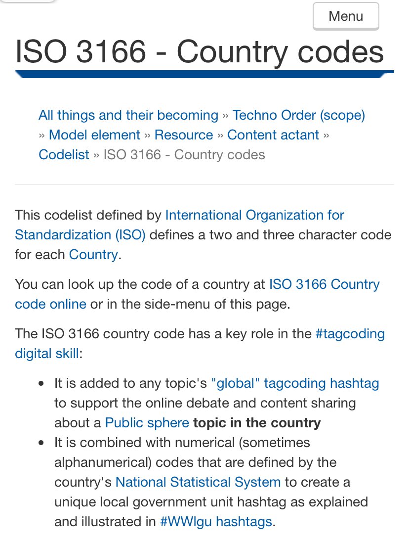A brief explanation about the role of #ISO3166 - Country codes in #tagcoding (ens.wiki) ens.wiki/item:iso-3166