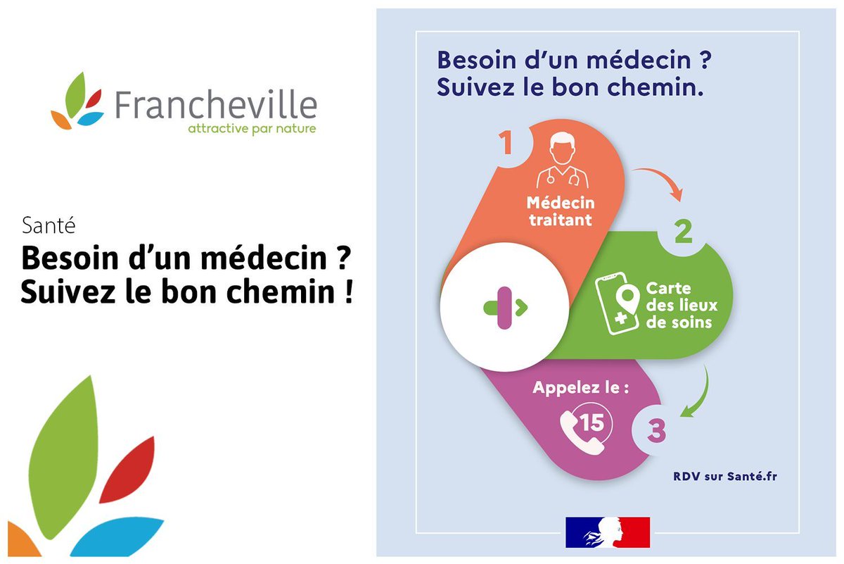 [SANTÉ]

🩺Besoin de soins immédiats ? Contactez votre médecin, pharmacien ou les lieux de consultation sans rdv sur sante.fr 

📱+ d'infos  buff.ly/3Wr6wmT