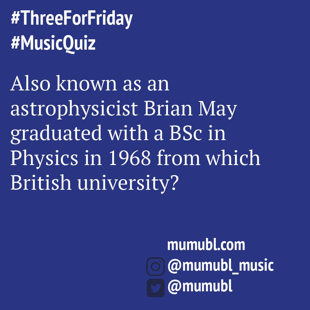 Mumubl's tweet photo. Today we wish a happy 77th birthday to curly haired rock god and Queen guitarist Brian May @brianmayforreal so how better to do it here than a #threeForFriday #music #quiz. Let's see how you get on with this on, let us know in the comments https://t.co/UYPCjwNYrH