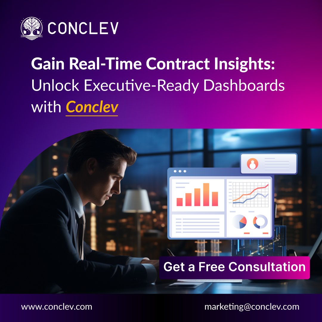 _conclev's tweet photo. Boost contract insights with Conclev's customizable dashboards and AI-driven reports. Get real-time, executive-ready visualizations for smarter decisions

Visit : https://t.co/nFtKr4JTGK

#ContractManagement #AIInsights #DataVisualization #DashboardDesign #ContractAnalytics #clm https://t.co/ej6mMK9vBu