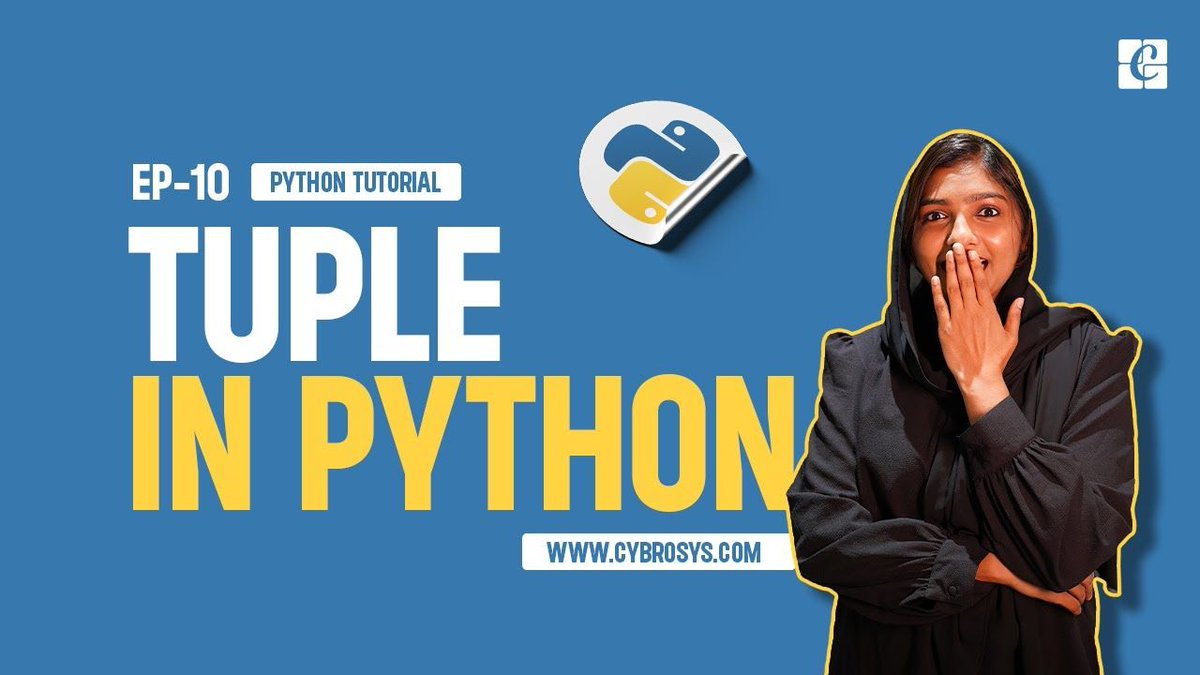 Cybrosys's tweet photo. Unravel the mystery of tuples! 🐍 Learn how to create &amp; manipulate them in Python with our latest video. 
🔗 Watch Now: https://t.co/ExbOXC7nF2 
#Python #PythonTutorial #LearnPython #PythonProgramming #Tuples #PythonTuples #Coding #Programming #Tutorial #PythonTips #PythonTricks https://t.co/To4Cc3GGD6