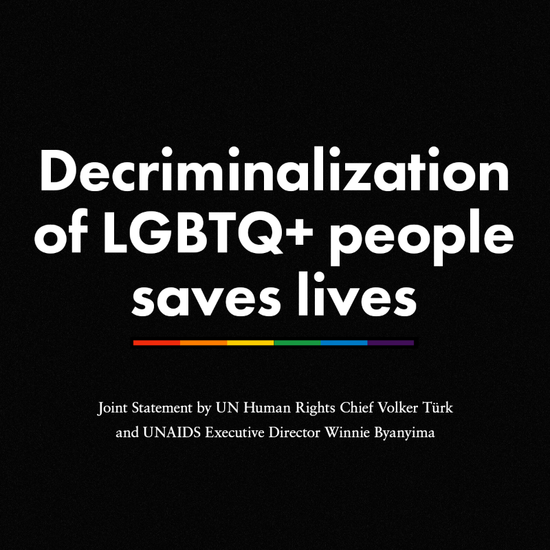 UNHumanRights's tweet photo. Over two-thirds of countries do not criminalize #LGBTQ+ people now.
 
@UNHumanRights Chief @volker_turk &amp; @UNAIDS Executive Director @Winnie_Byanyima highlight that discriminatory laws must be consigned to history.
 
Stigma kills. Solidarity saves lives.
