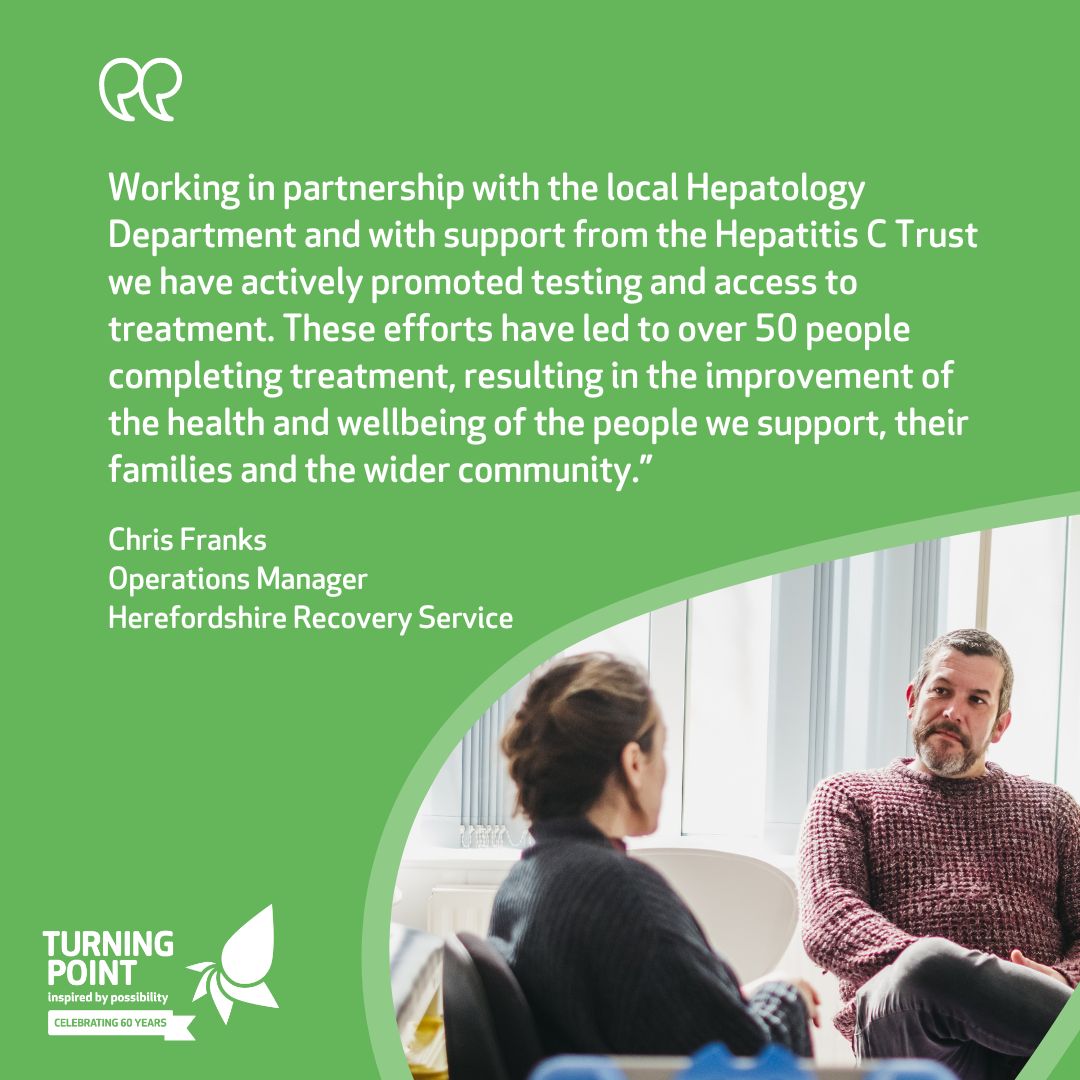 🎉 Exciting news to share! Our #Herefordshire Drug and Alcohol Recovery Service has achieved Hepatitis C micro-elimination! 👏

Read all about this incredible news here: turning-point.co.uk/news-and-insig…

<a href="/HepatitisCTrust/">The Hepatitis C Trust</a> <a href="/tpherefordshire/">Herefordshire Recovery Service</a> <a href="/herefordtimes/">Hereford Times</a> <a href="/bbchw/">BBC Hereford & Worcester</a>