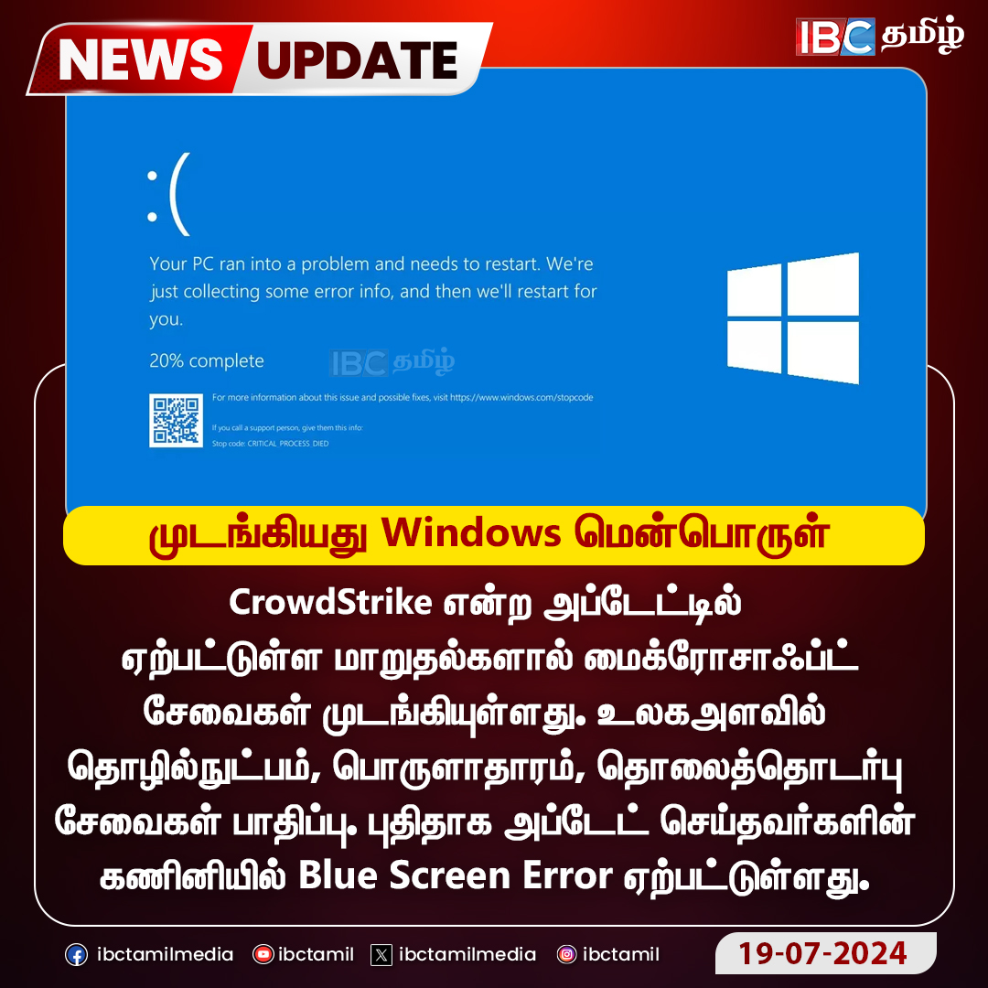 மென்பொருள் முடங்கியதால் பாதிப்பு #Microsoft | #Windows | #PCError | # ...