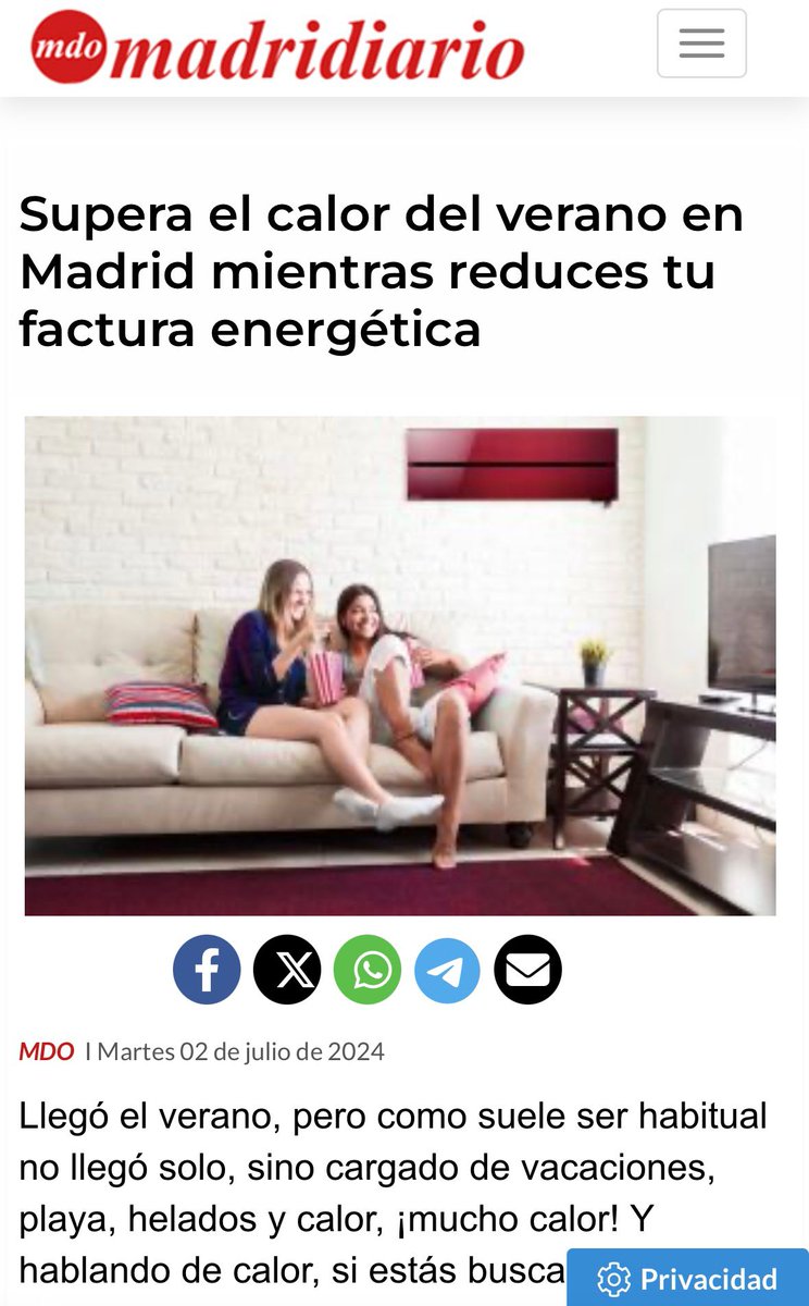 Mitsubishi Electric (@mitsuelect) on Twitter photo ⚠️🌡️ ¡Hoy alcanzaremos altas temperaturas en gran parte de España! ☀️ Desde <a href="/Madridiario/">Madridiario.es</a> te cuentan cómo combatirlas sin llevarte sustos a fin de mes. madridiario.es/supera-el-calo… ⚠️🌡️ ¡Hoy alcanzaremos altas temperaturas en gran parte de España! ☀️ Desde <a href="/Madridiario/">Madridiario.es</a> te cuentan cómo combatirlas sin llevarte sustos a fin de mes. madridiario.es/supera-el-calo…